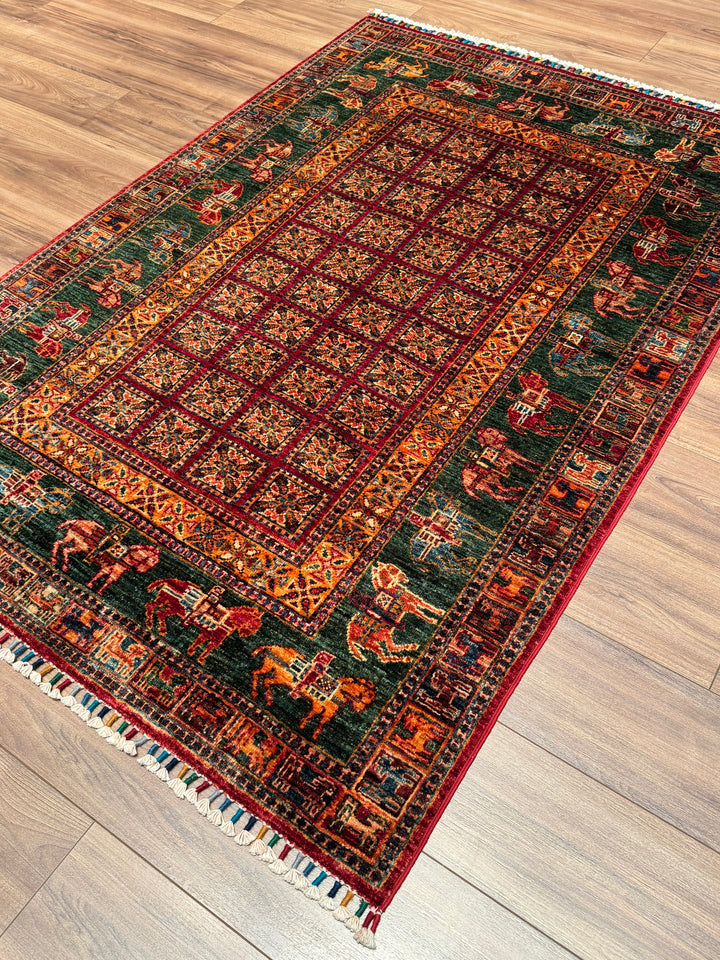 سجادة صوف أصلية من Pazırık منسوجة يدويًا ومُصبغة بجذور متعددة، 126×184، 2.32 متر مربع - 4×6 قدم 