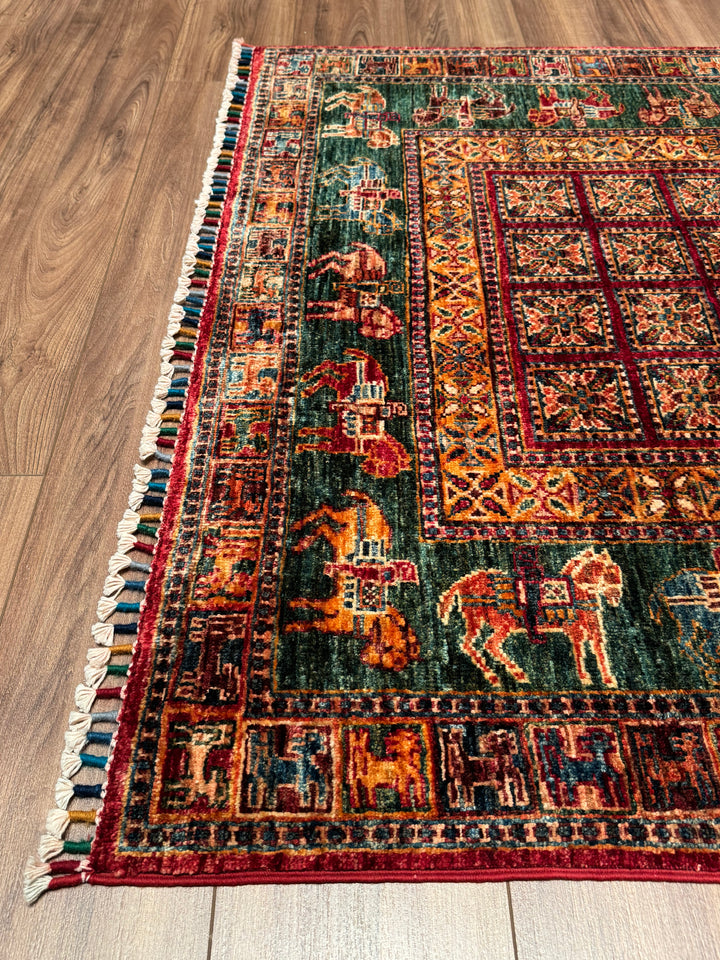 سجادة صوف أصلية من Pazırık منسوجة يدويًا ومُصبغة بجذور متعددة، 126×184، 2.32 متر مربع - 4×6 قدم 