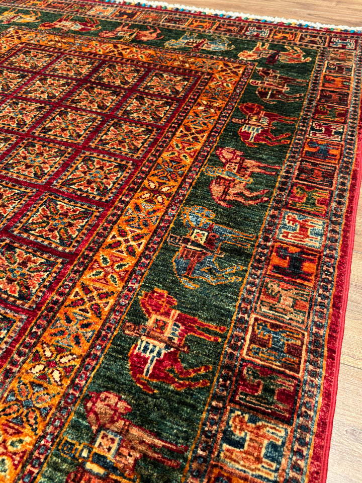 سجادة صوف أصلية من Pazırık منسوجة يدويًا ومُصبغة بجذور متعددة، 126×184، 2.32 متر مربع - 4×6 قدم 