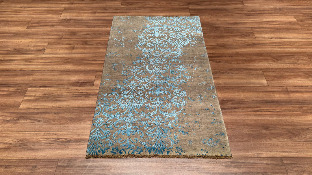 Fendi Original Hand Woven Turquoise Gray Wool Bamboo Carpet 0.92x153 1.41 Square Meters - 3x5 ft