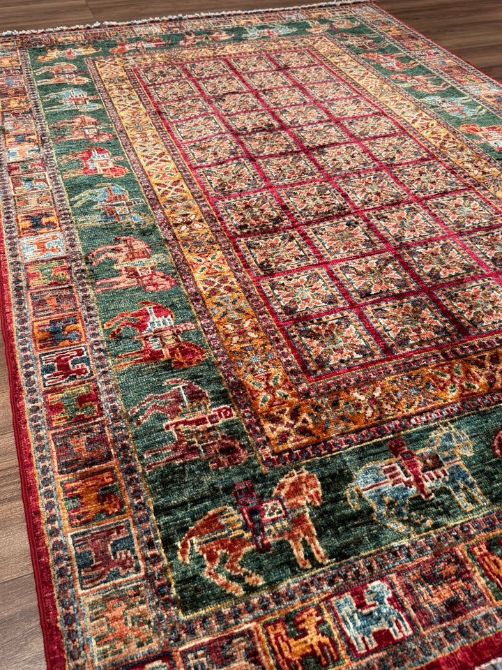 سجادة صوف أصلية من Pazırık منسوجة يدويًا ومُصبغة بجذور متعددة، 126×184، 2.32 متر مربع - 4×6 قدم 