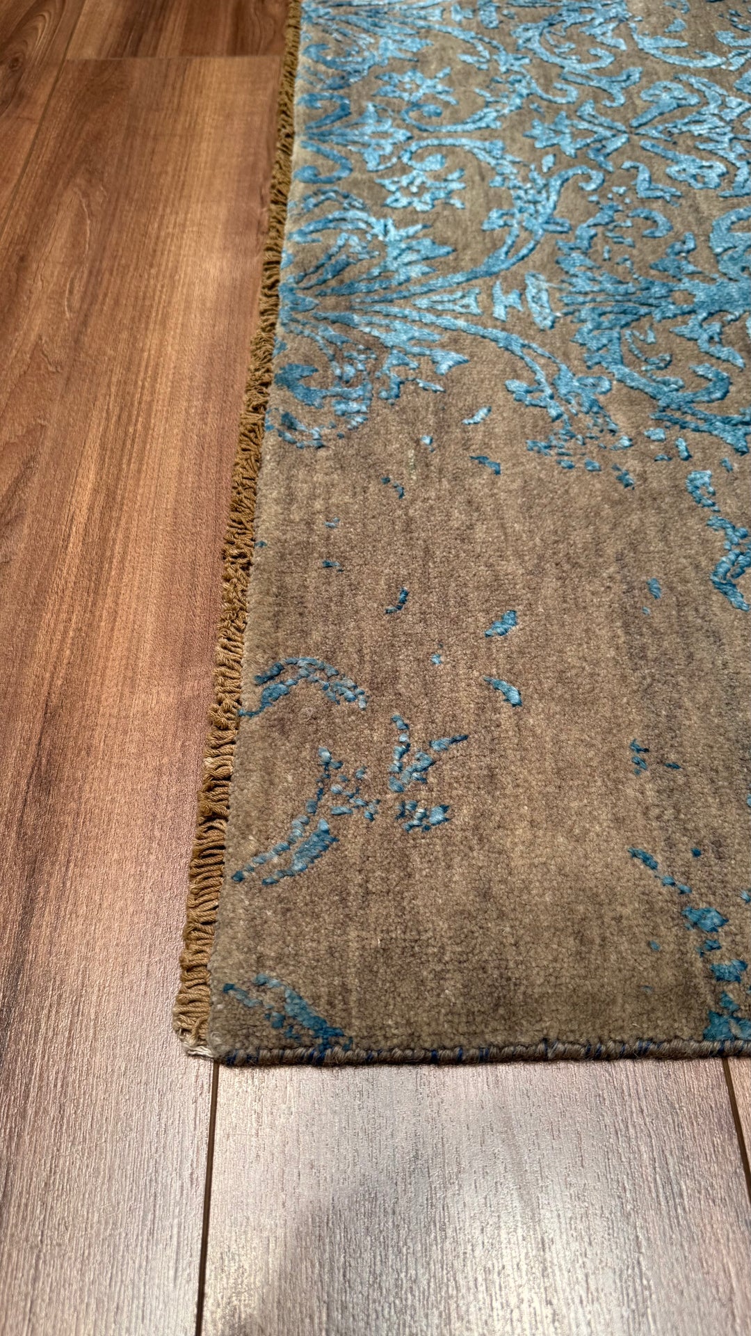 Fendi Original Hand Woven Turquoise Gray Wool Bamboo Carpet 0.92x153 1.41 Square Meters - 3x5 ft