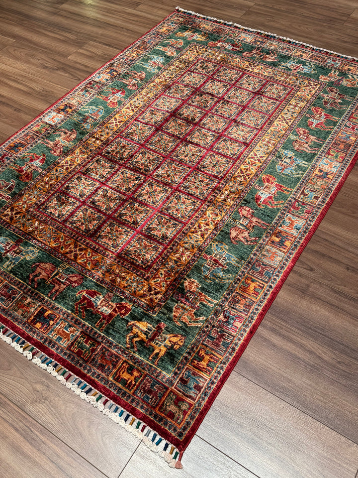 سجادة صوف أصلية من Pazırık منسوجة يدويًا ومُصبغة بجذور متعددة، 126×184، 2.32 متر مربع - 4×6 قدم 