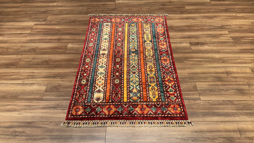 Şal Orjinal El Dokuması Kırmızı Kök Boya Yün Halı 0.98x148 1.45 Metrekare -3x5 ft