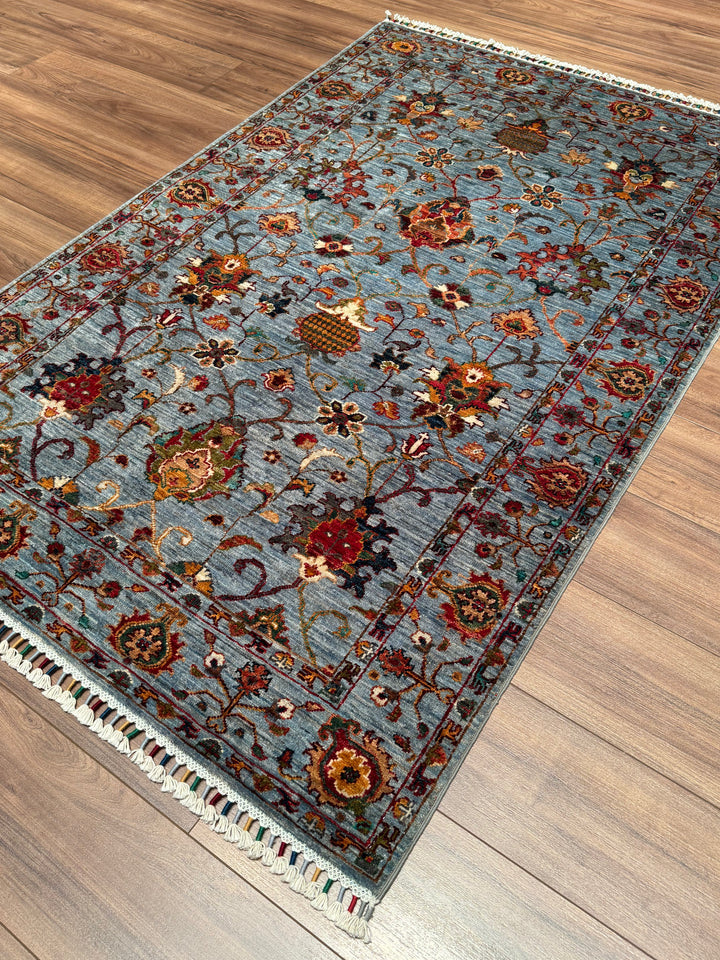 سجادة سلطاني بينبيرجيسي الأصلية المصنوعة يدويًا من الصوف الرمادي المصبوغ بالجذور 120 × 183 سم 2.20 متر مربع - 4 × 6 قدم 