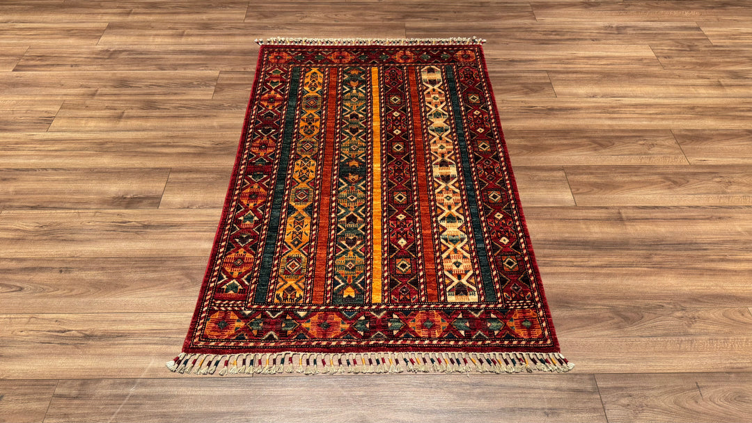 Şal Orjinal El Dokuması Kırmızı Kök Boya Yün Halı 0.98x148 1.45 Metrekare -3x5 ft