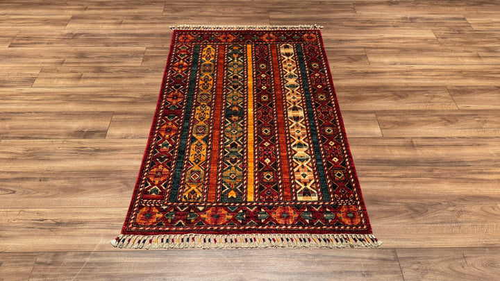 Shawl Original Hand Woven Red Vegetable Dyed Wool Carpet 0.98x148 1.45 Square Meters -3x5 ft