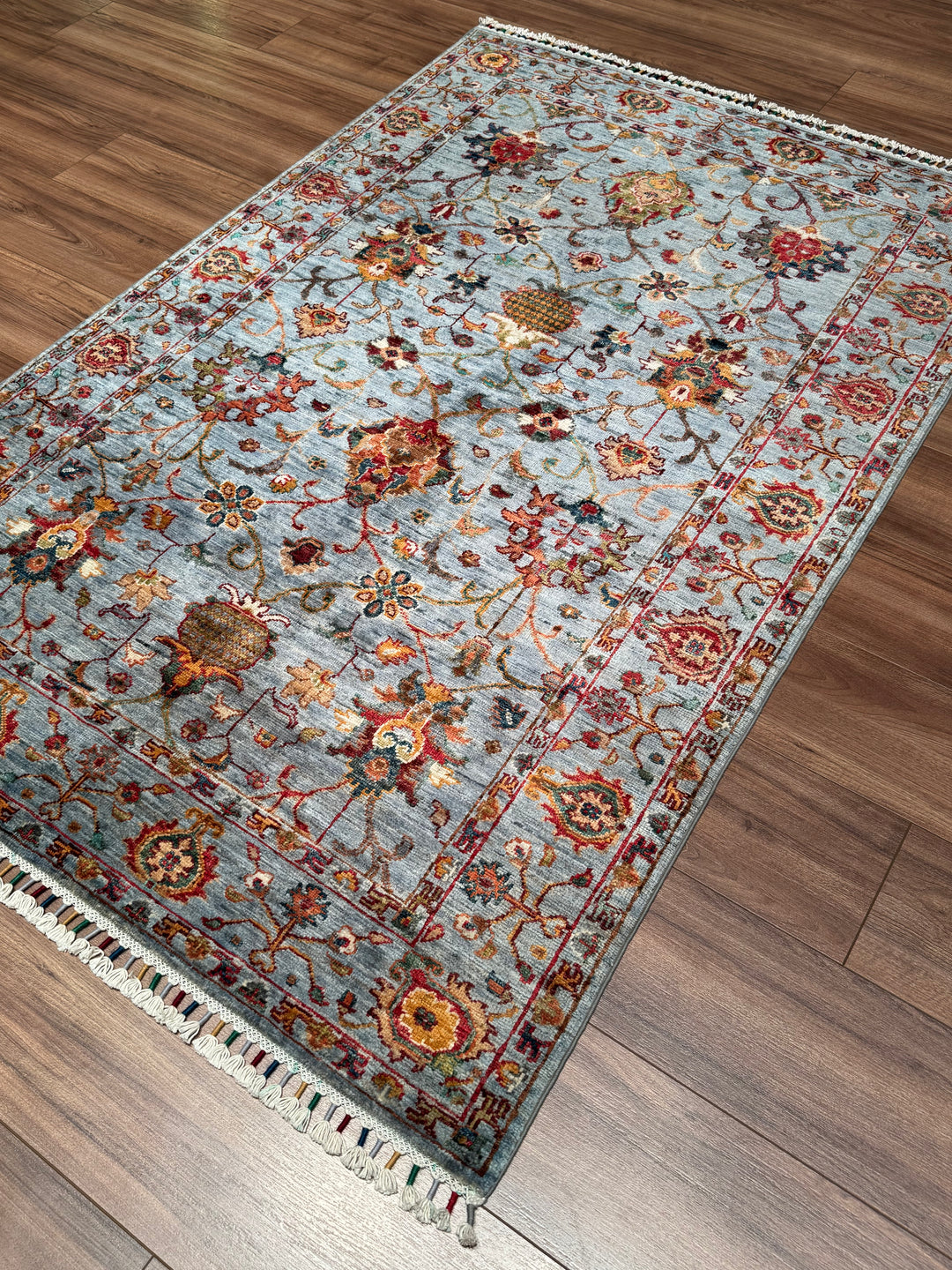 سجادة سلطاني بينبيرجيسي الأصلية المصنوعة يدويًا من الصوف الرمادي المصبوغ بالجذور 120 × 183 سم 2.20 متر مربع - 4 × 6 قدم 