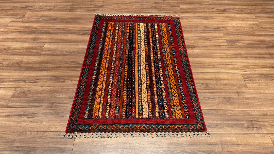 Shawl Original Hand Woven Red Vegetable Dyed Wool Carpet 100x147 1.47 Square Meters - 3x5 ft