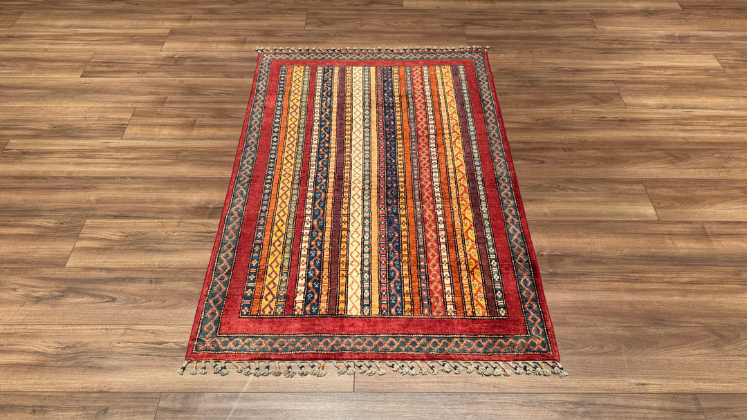 Shawl Original Hand Woven Red Vegetable Dyed Wool Carpet 100x147 1.47 Square Meters - 3x5 ft