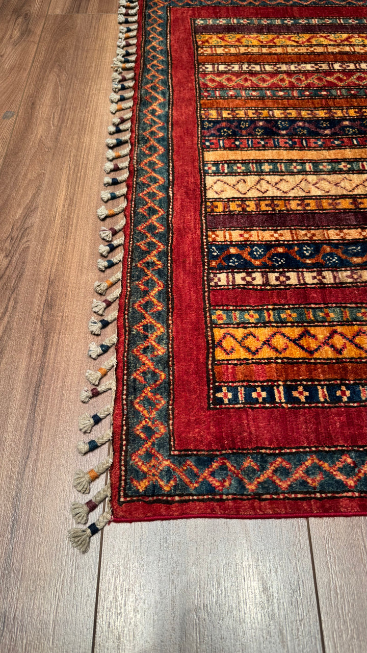 Shawl Original Hand Woven Red Vegetable Dyed Wool Carpet 100x147 1.47 Square Meters - 3x5 ft