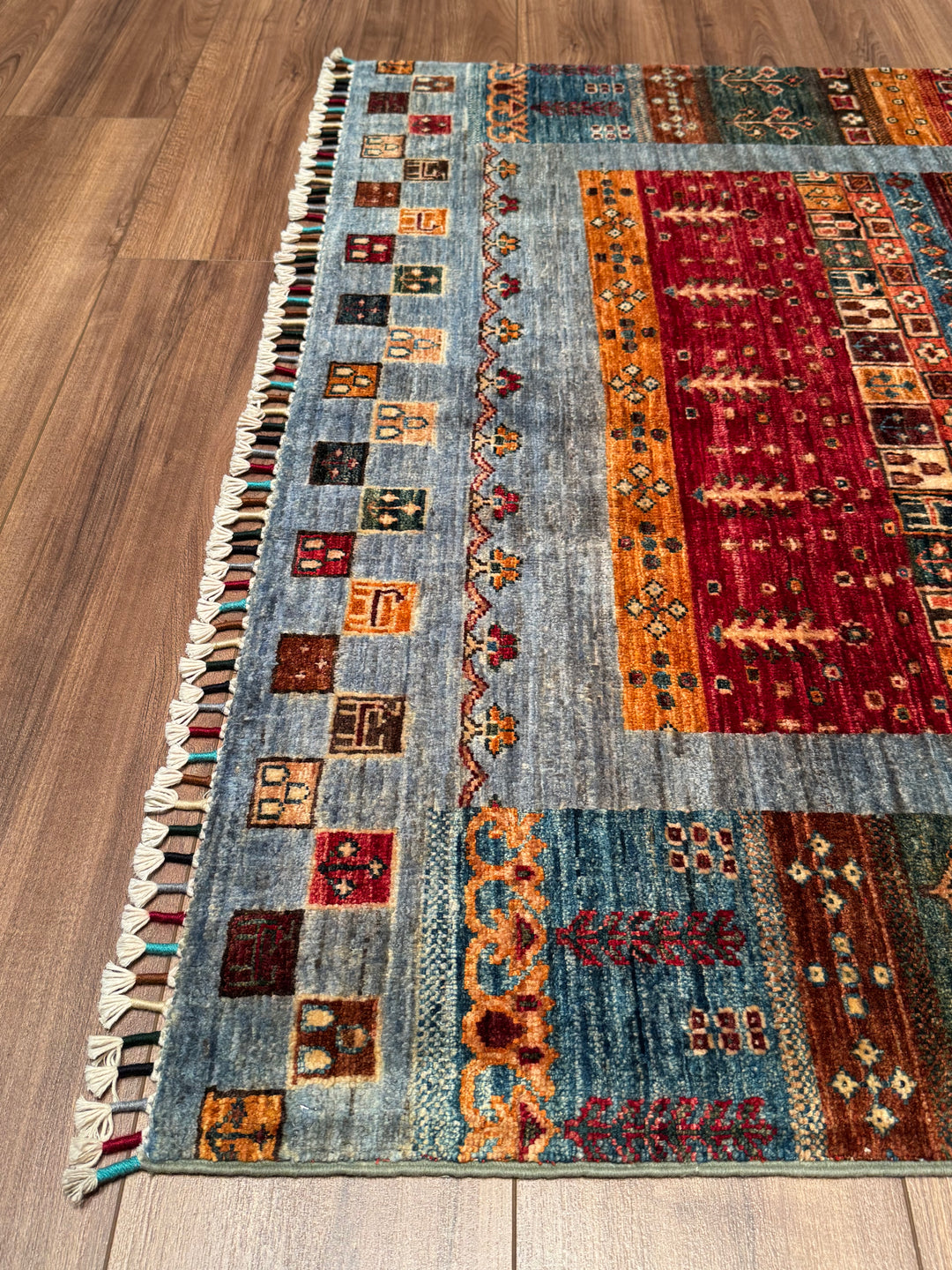 Khorjin Gabbe Desenli Orijinal El Dokuması Mavi Kök Boya Yün Halı 124x184 2.28 Metrekare - 4x6 ft