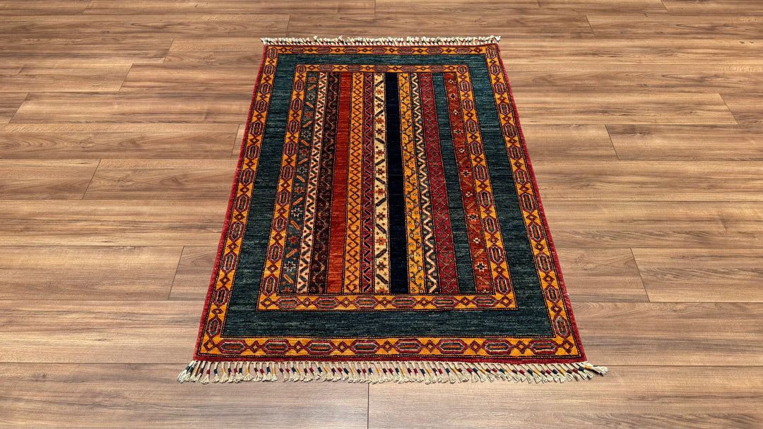 Şal Orjinal El Dokuması Mavi Kök Boya Yün Halı 103x148 1.52 Metrekare -3x5 ft