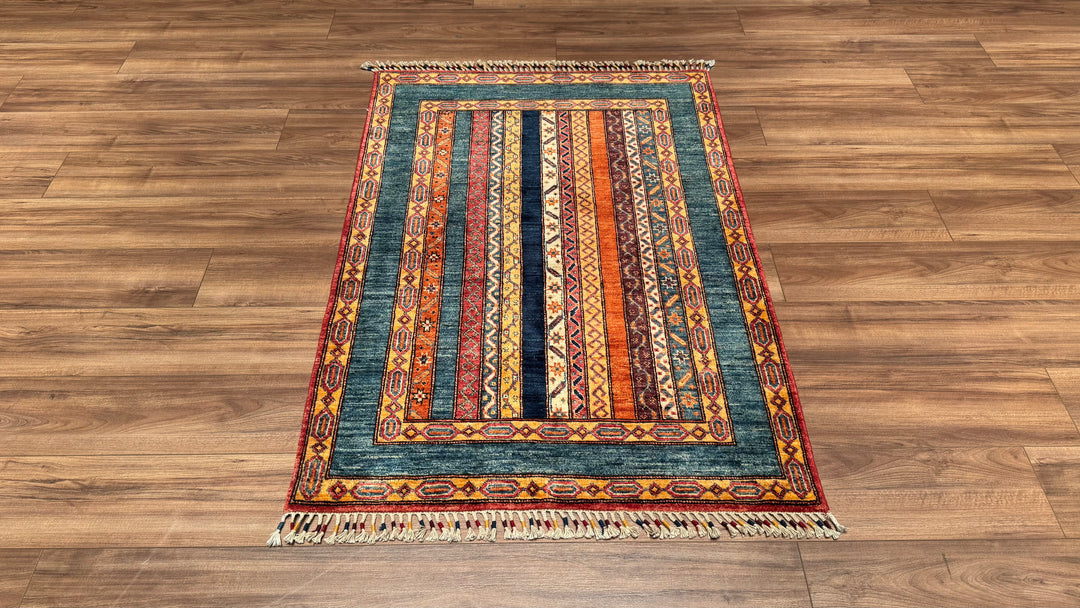 Şal Orjinal El Dokuması Mavi Kök Boya Yün Halı 103x148 1.52 Metrekare -3x5 ft