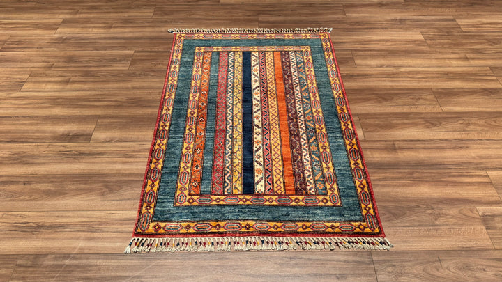 Shawl Original Hand Woven Blue Vegetable Dyed Wool Carpet 103x148 1.52 Square Meters -3x5 ft