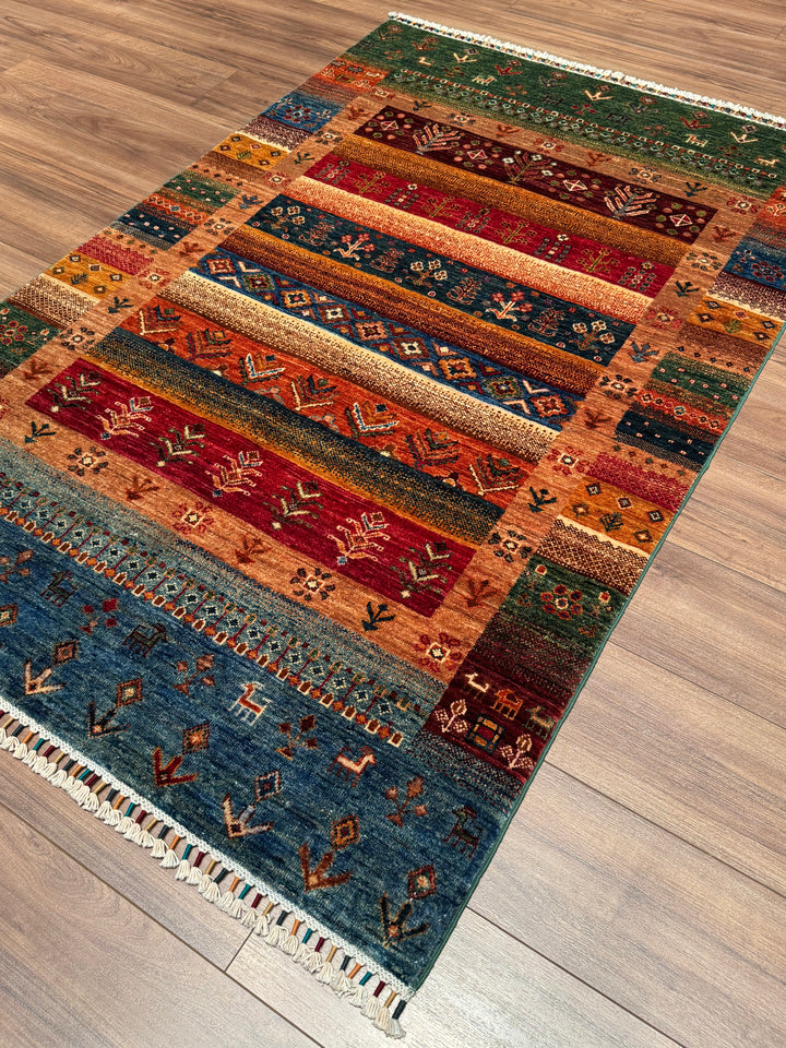 سجادة صوف أصلية من خورجين غابي، منقوشة يدويًا، متعددة الجذور، 120×180، 2.16 متر مربع - 4×6 قدم 