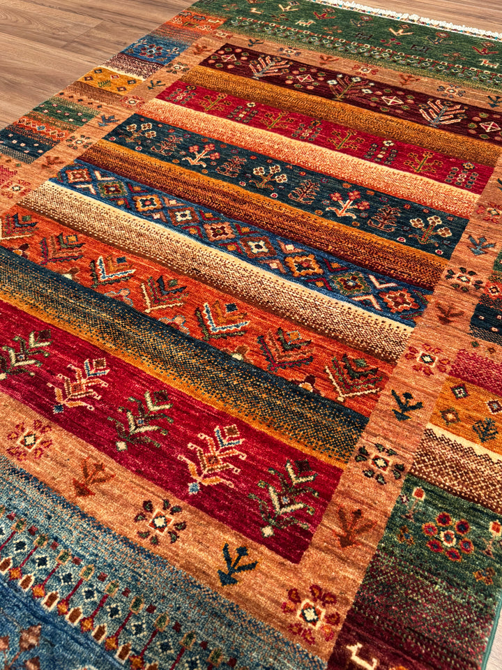 سجادة صوف أصلية من خورجين غابي، منقوشة يدويًا، متعددة الجذور، 120×180، 2.16 متر مربع - 4×6 قدم 