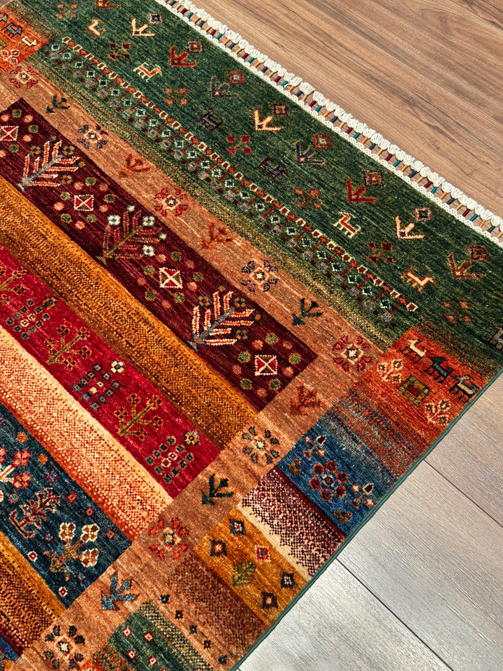 سجادة صوف أصلية من خورجين غابي، منقوشة يدويًا، متعددة الجذور، 120×180، 2.16 متر مربع - 4×6 قدم 