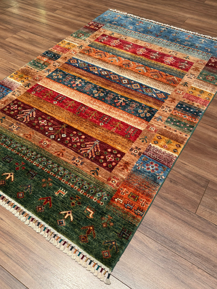 سجادة صوف أصلية من خورجين غابي، منقوشة يدويًا، متعددة الجذور، 120×180، 2.16 متر مربع - 4×6 قدم 