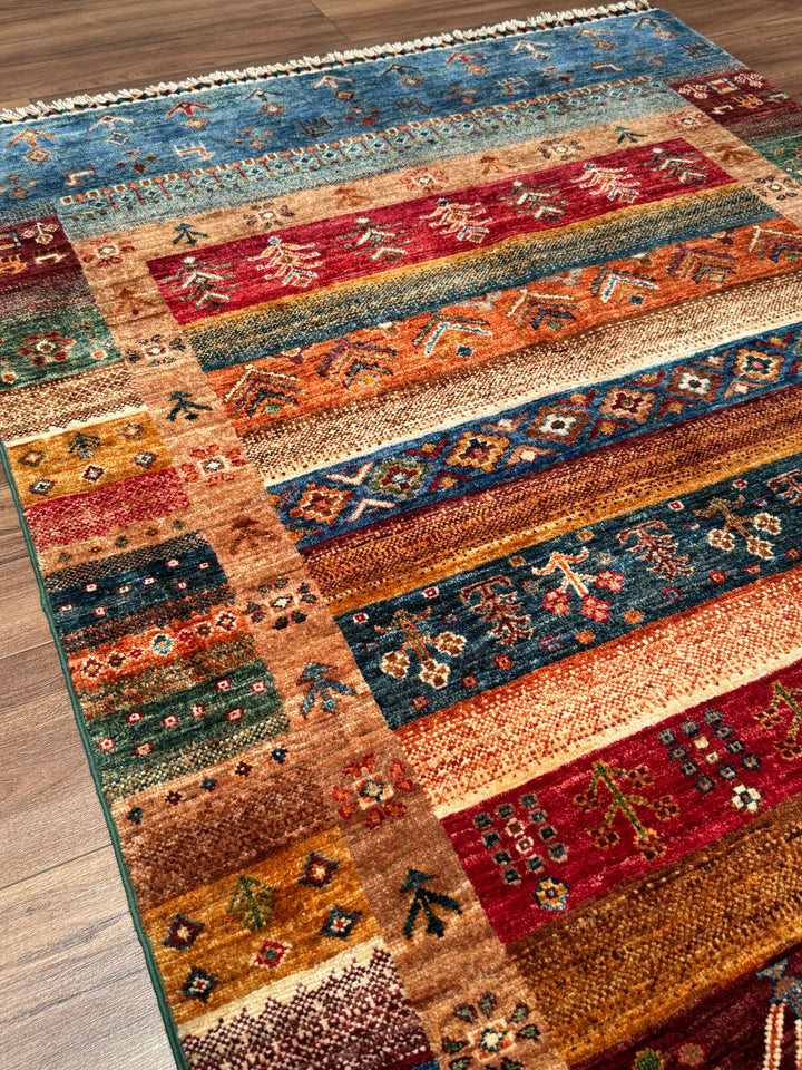 سجادة صوف أصلية من خورجين غابي، منقوشة يدويًا، متعددة الجذور، 120×180، 2.16 متر مربع - 4×6 قدم 