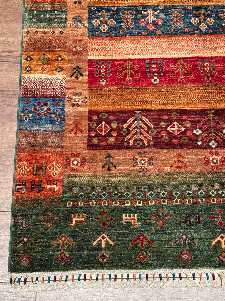 سجادة صوف أصلية من خورجين غابي، منقوشة يدويًا، متعددة الجذور، 120×180، 2.16 متر مربع - 4×6 قدم 