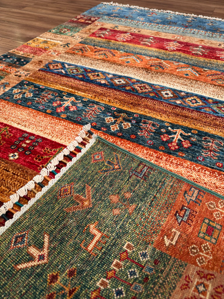 سجادة صوف أصلية من خورجين غابي، منقوشة يدويًا، متعددة الجذور، 120×180، 2.16 متر مربع - 4×6 قدم 