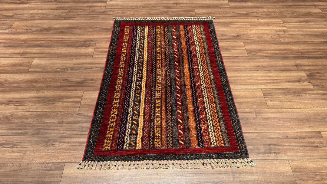 Shawl Original Hand Woven Red Vegetable Dyed Wool Carpet 102x152 1.55 Square Meters -3x5 ft