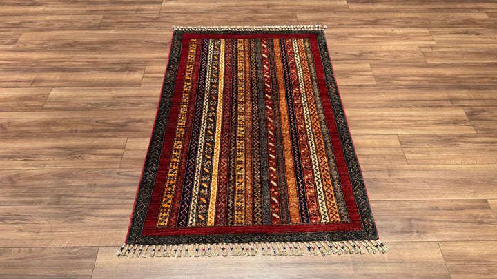 Shawl Original Hand Woven Red Vegetable Dyed Wool Carpet 102x152 1.55 Square Meters -3x5 ft