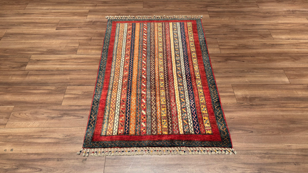 Shawl Original Hand Woven Red Vegetable Dyed Wool Carpet 102x152 1.55 Square Meters -3x5 ft