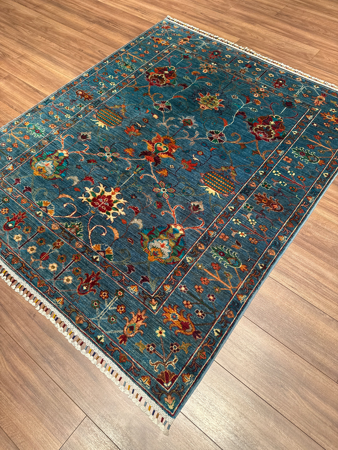 Sultani Binbirgece Orijinal El Dokuması Mavi Kök Boya Yün Halı 152x182 2.77 Metrekare - 5x6 ft