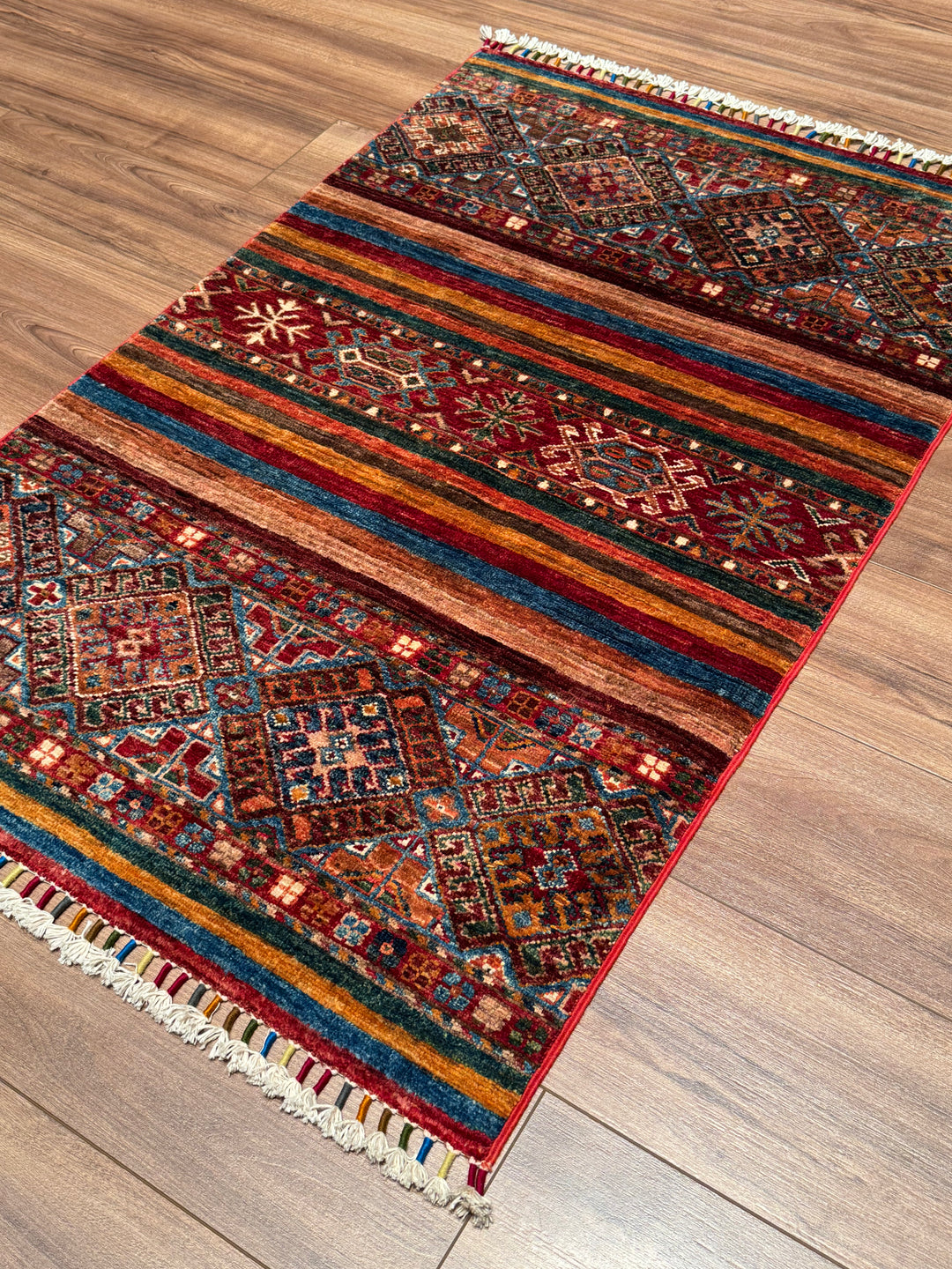 سجادة صوف خورجين الأصلية، منسوجة يدويًا، متعددة الجذور، 0.80×126، 1.01 متر مربع - 3×4 قدم 