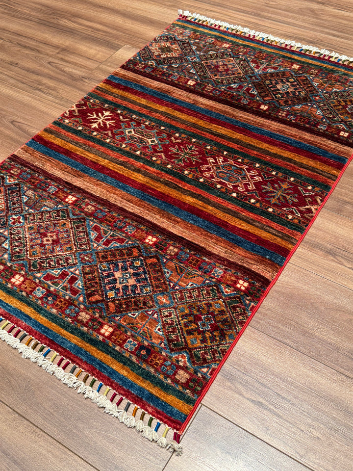 سجادة صوف خورجين الأصلية، منسوجة يدويًا، متعددة الجذور، 0.80×126، 1.01 متر مربع - 3×4 قدم 