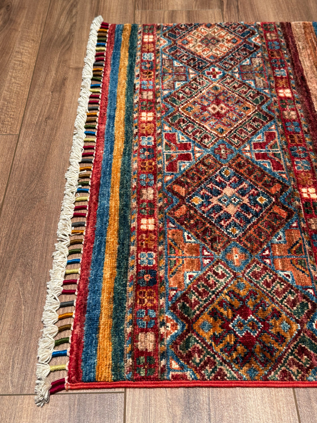 سجادة صوف خورجين الأصلية، منسوجة يدويًا، متعددة الجذور، 0.80×126، 1.01 متر مربع - 3×4 قدم 