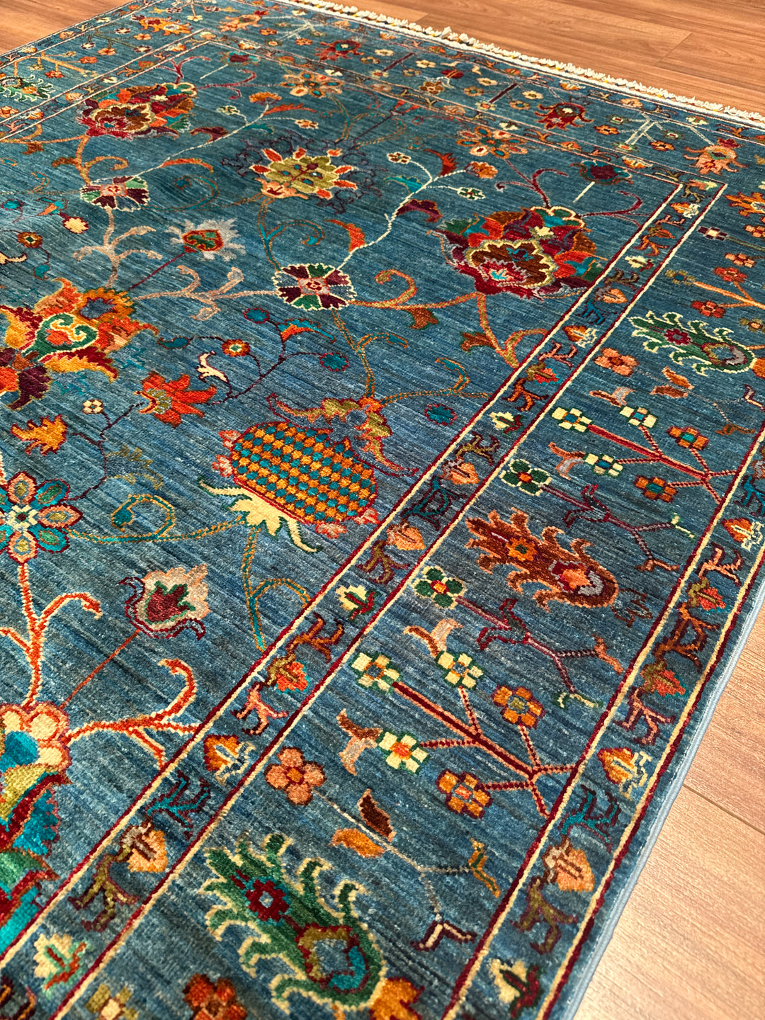 Sultani Binbirgece Orijinal El Dokuması Mavi Kök Boya Yün Halı 152x182 2.77 Metrekare - 5x6 ft