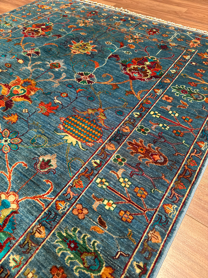 Sultani Binbirgece Orijinal El Dokuması Mavi Kök Boya Yün Halı 152x182 2.77 Metrekare - 5x6 ft