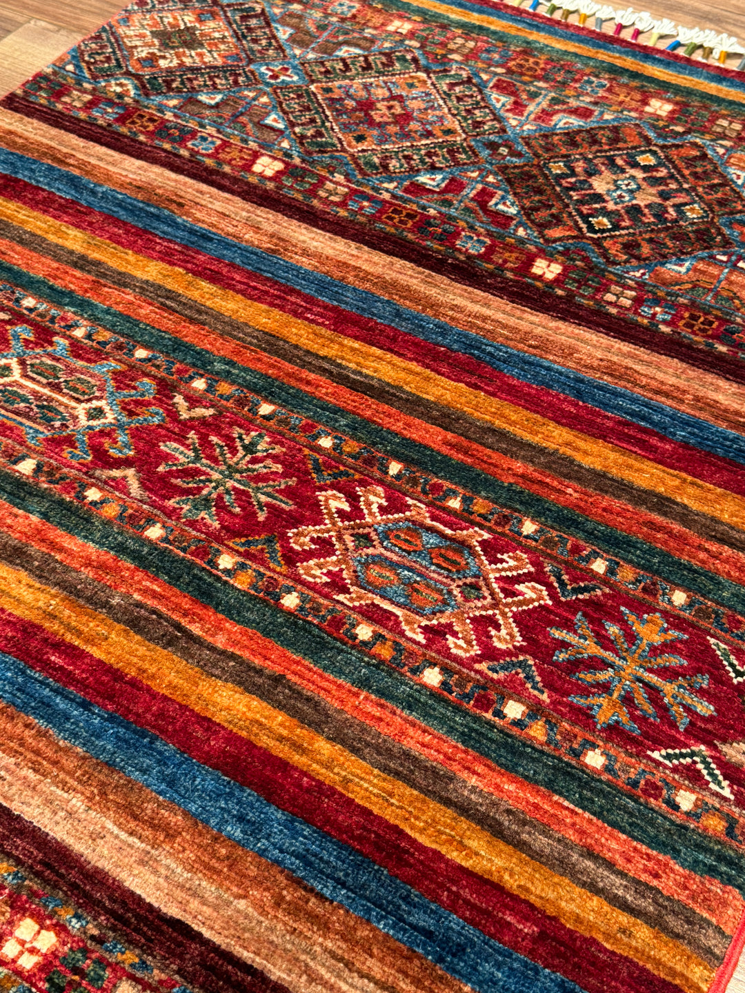 سجادة صوف خورجين الأصلية، منسوجة يدويًا، متعددة الجذور، 0.80×126، 1.01 متر مربع - 3×4 قدم 