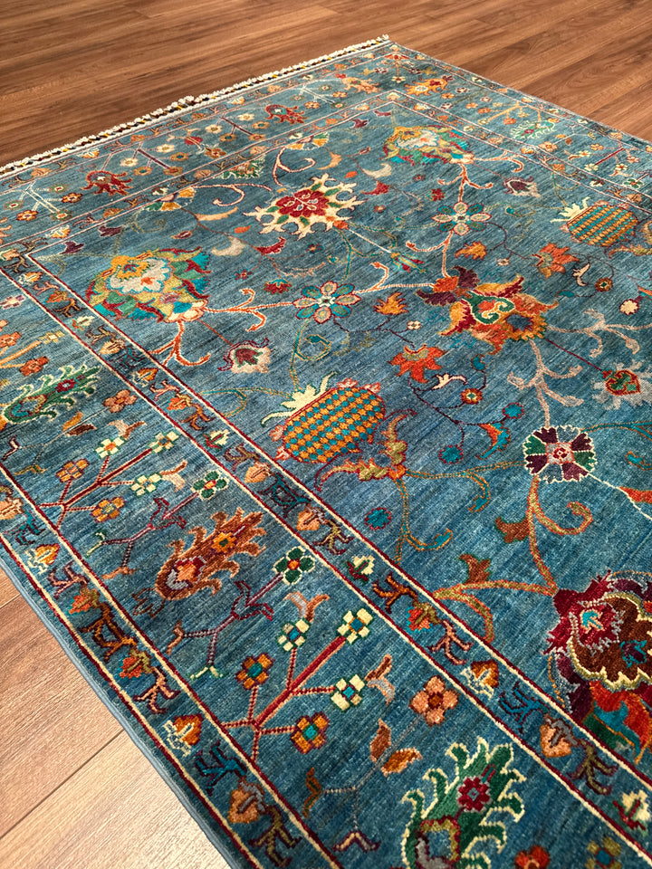 Sultani Binbirgece Orijinal El Dokuması Mavi Kök Boya Yün Halı 152x182 2.77 Metrekare - 5x6 ft
