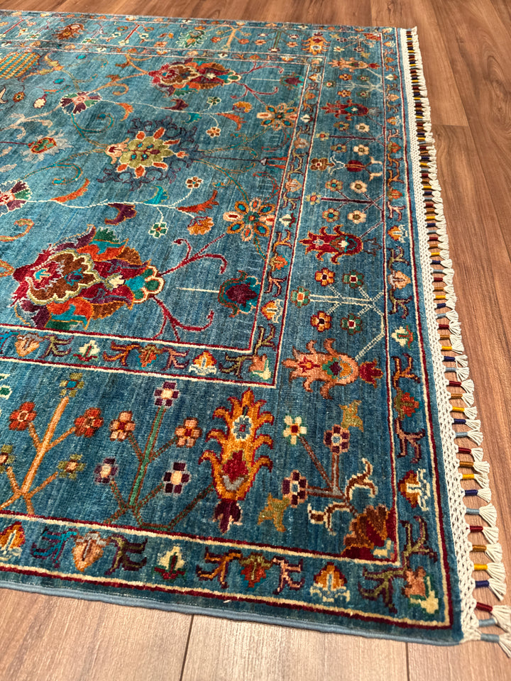Sultani Binbirgece Orijinal El Dokuması Mavi Kök Boya Yün Halı 152x182 2.77 Metrekare - 5x6 ft