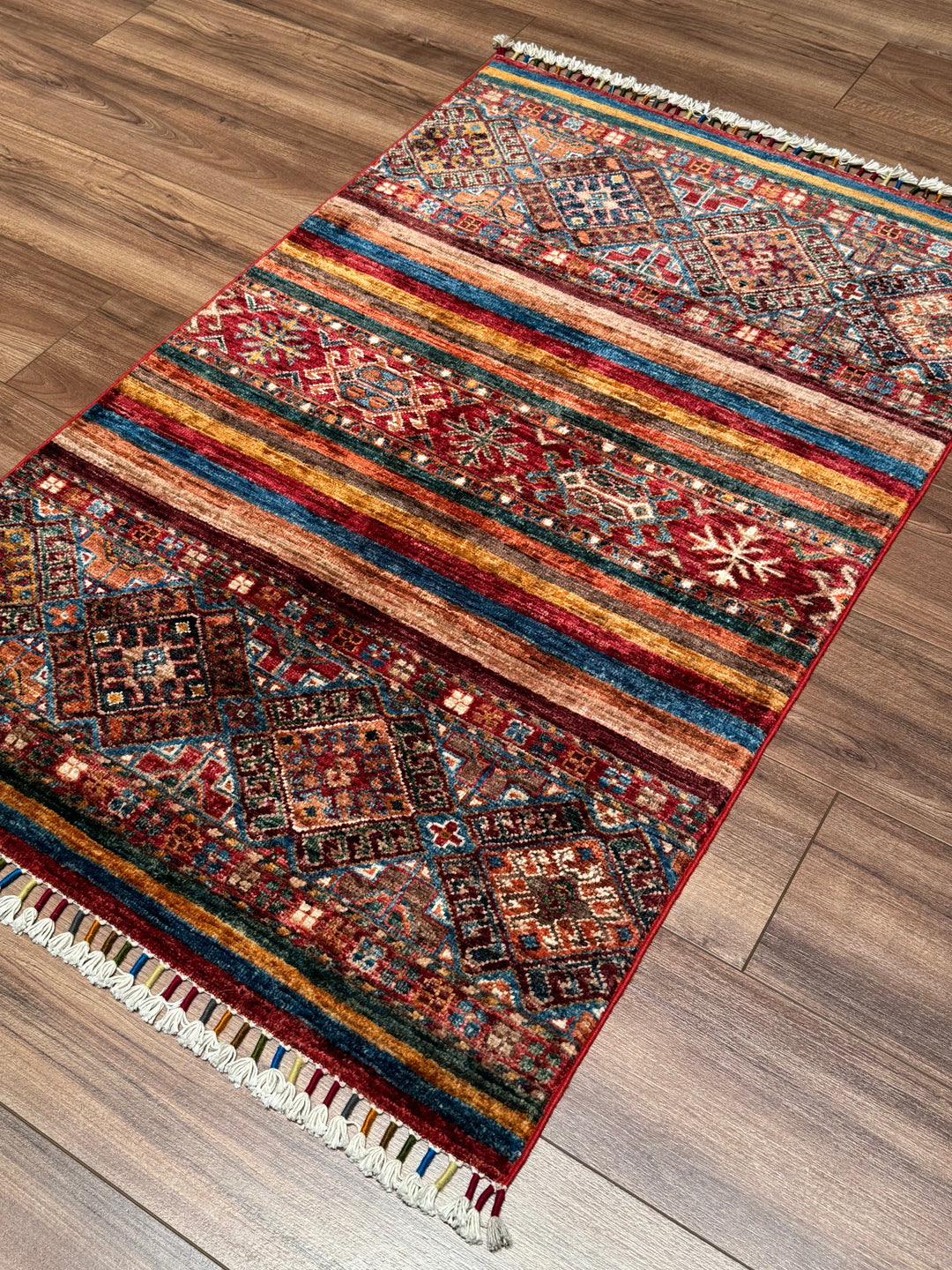 سجادة صوف خورجين الأصلية، منسوجة يدويًا، متعددة الجذور، 0.80×126، 1.01 متر مربع - 3×4 قدم 