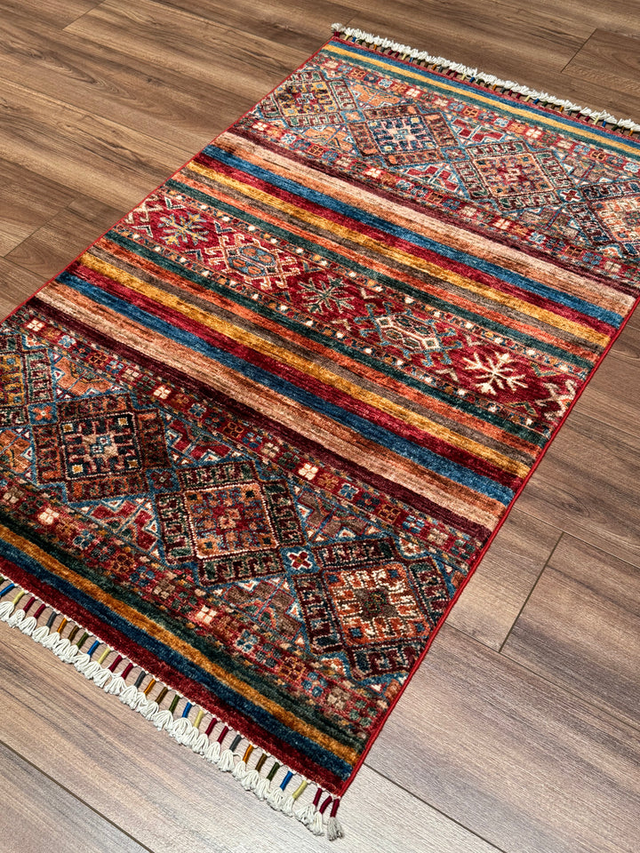 سجادة صوف خورجين الأصلية، منسوجة يدويًا، متعددة الجذور، 0.80×126، 1.01 متر مربع - 3×4 قدم 