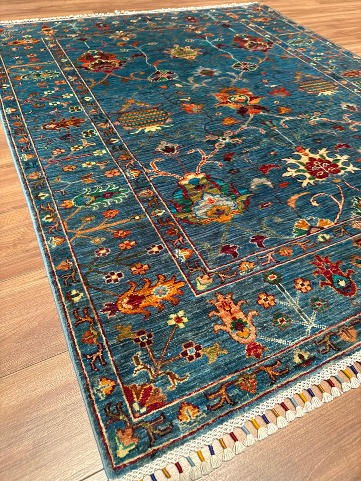 Sultani Binbirgece Orijinal El Dokuması Mavi Kök Boya Yün Halı 152x182 2.77 Metrekare - 5x6 ft