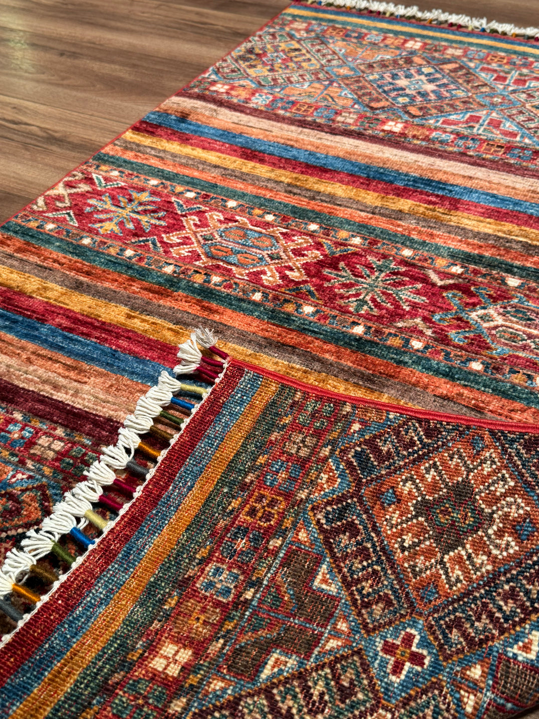 سجادة صوف خورجين الأصلية، منسوجة يدويًا، متعددة الجذور، 0.80×126، 1.01 متر مربع - 3×4 قدم 