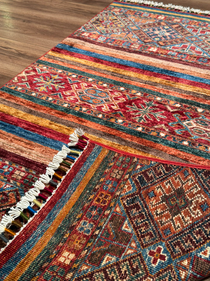 سجادة صوف خورجين الأصلية، منسوجة يدويًا، متعددة الجذور، 0.80×126، 1.01 متر مربع - 3×4 قدم 