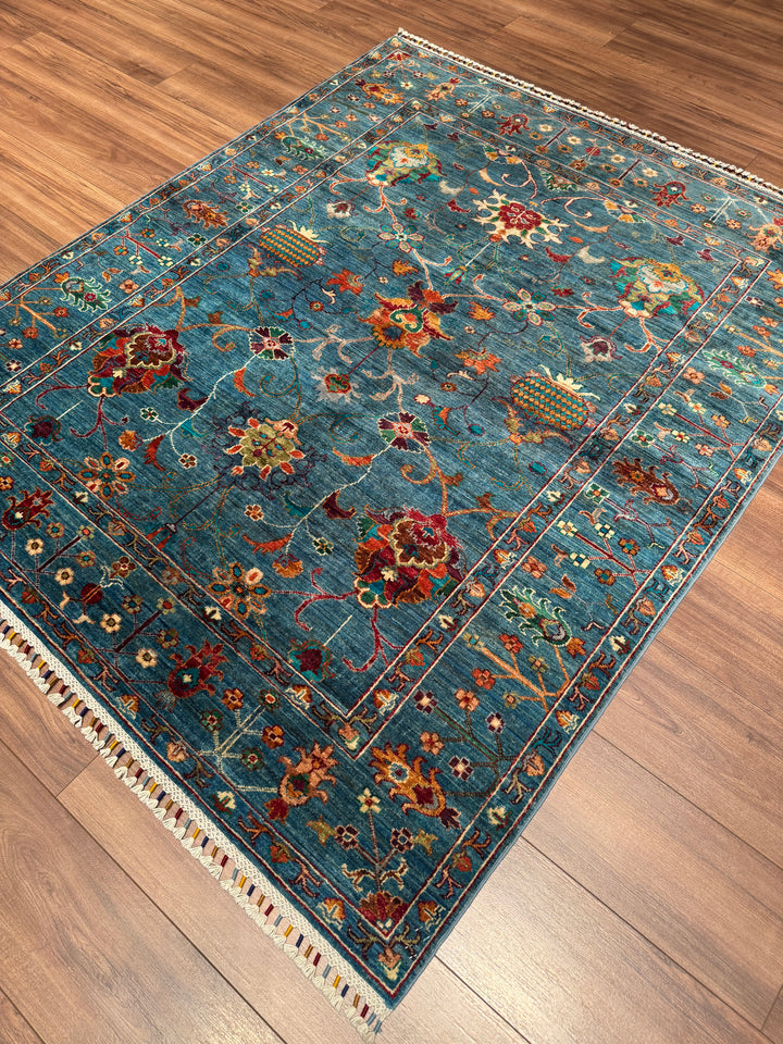 Sultani Binbirgece Orijinal El Dokuması Mavi Kök Boya Yün Halı 152x182 2.77 Metrekare - 5x6 ft