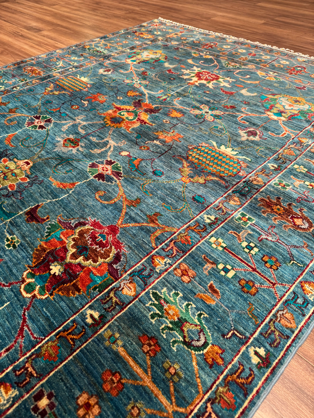 Sultani Binbirgece Orijinal El Dokuması Mavi Kök Boya Yün Halı 152x182 2.77 Metrekare - 5x6 ft