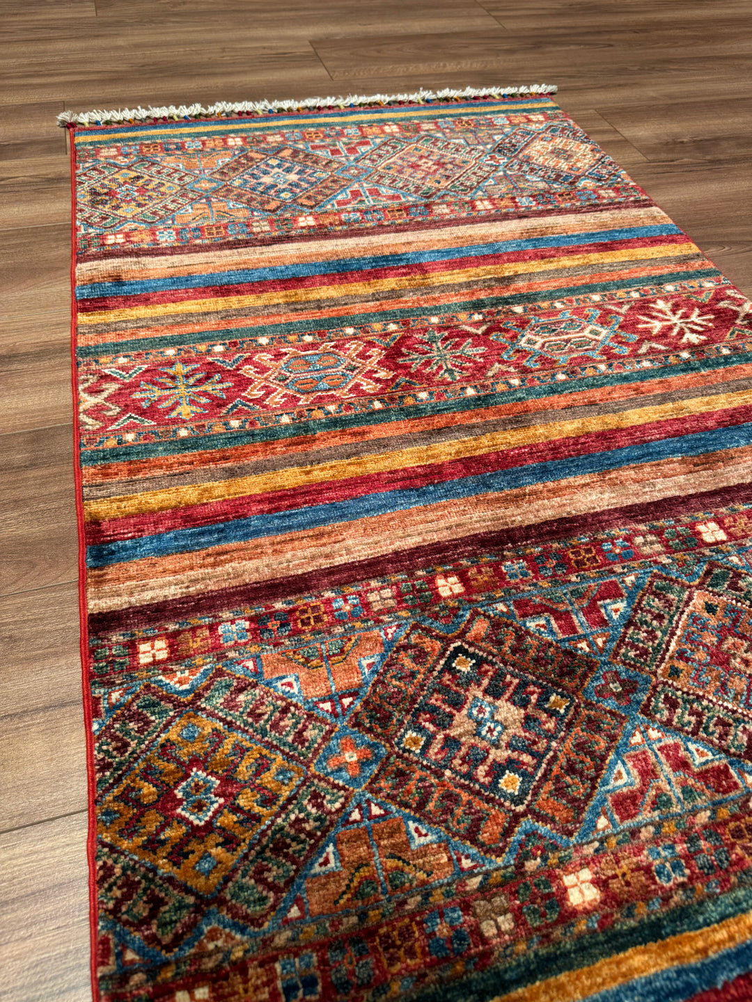 سجادة صوف خورجين الأصلية، منسوجة يدويًا، متعددة الجذور، 0.80×126، 1.01 متر مربع - 3×4 قدم 