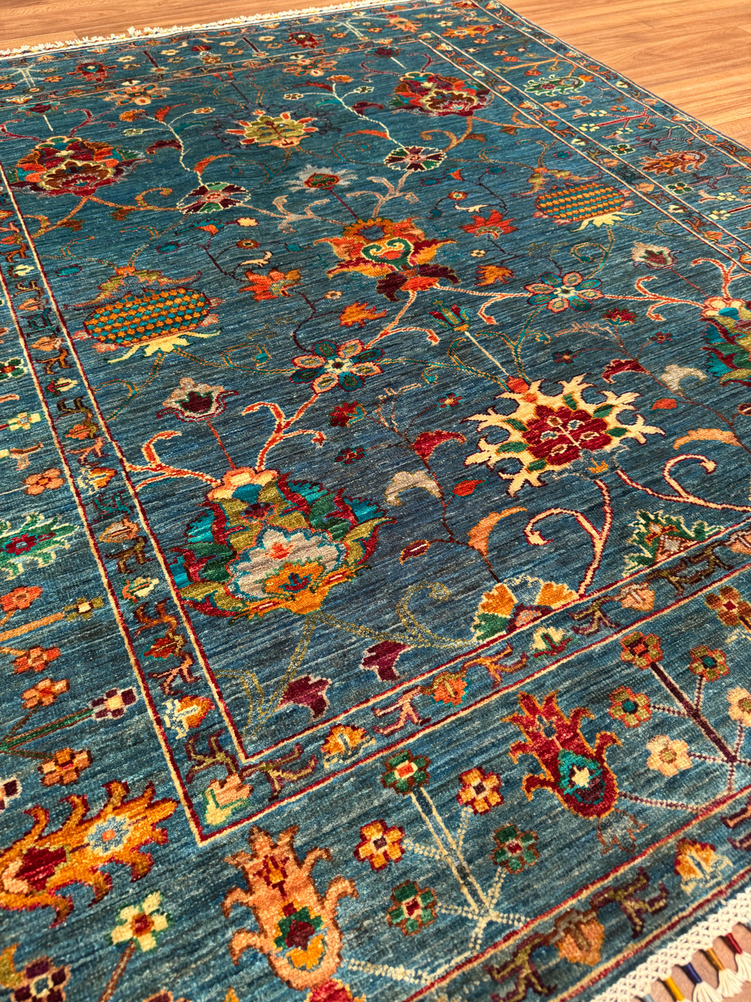 Sultani Binbirgece Orijinal El Dokuması Mavi Kök Boya Yün Halı 152x182 2.77 Metrekare - 5x6 ft