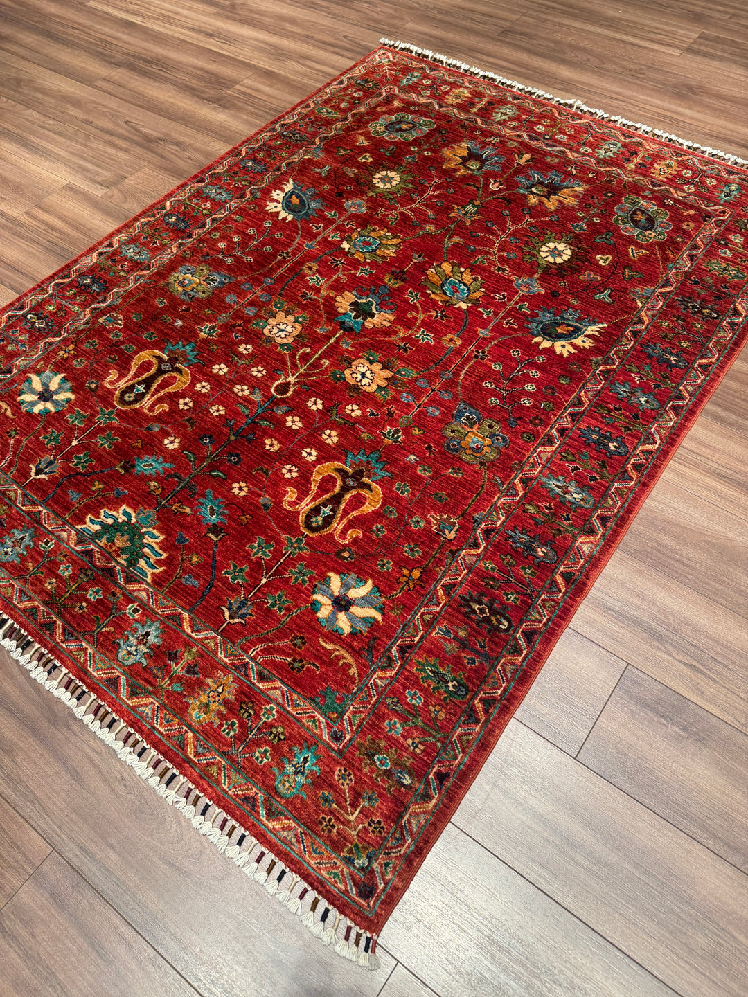 Sultani Çiçekli Orijinal El Dokuması Kırmızı Kök Boya Yün Halı 149x202 3.01 Metrekare - 5x6 ft