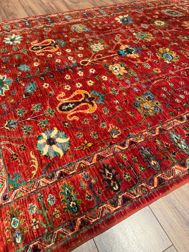 Sultani Çiçekli Orijinal El Dokuması Kırmızı Kök Boya Yün Halı 149x202 3.01 Metrekare - 5x6 ft