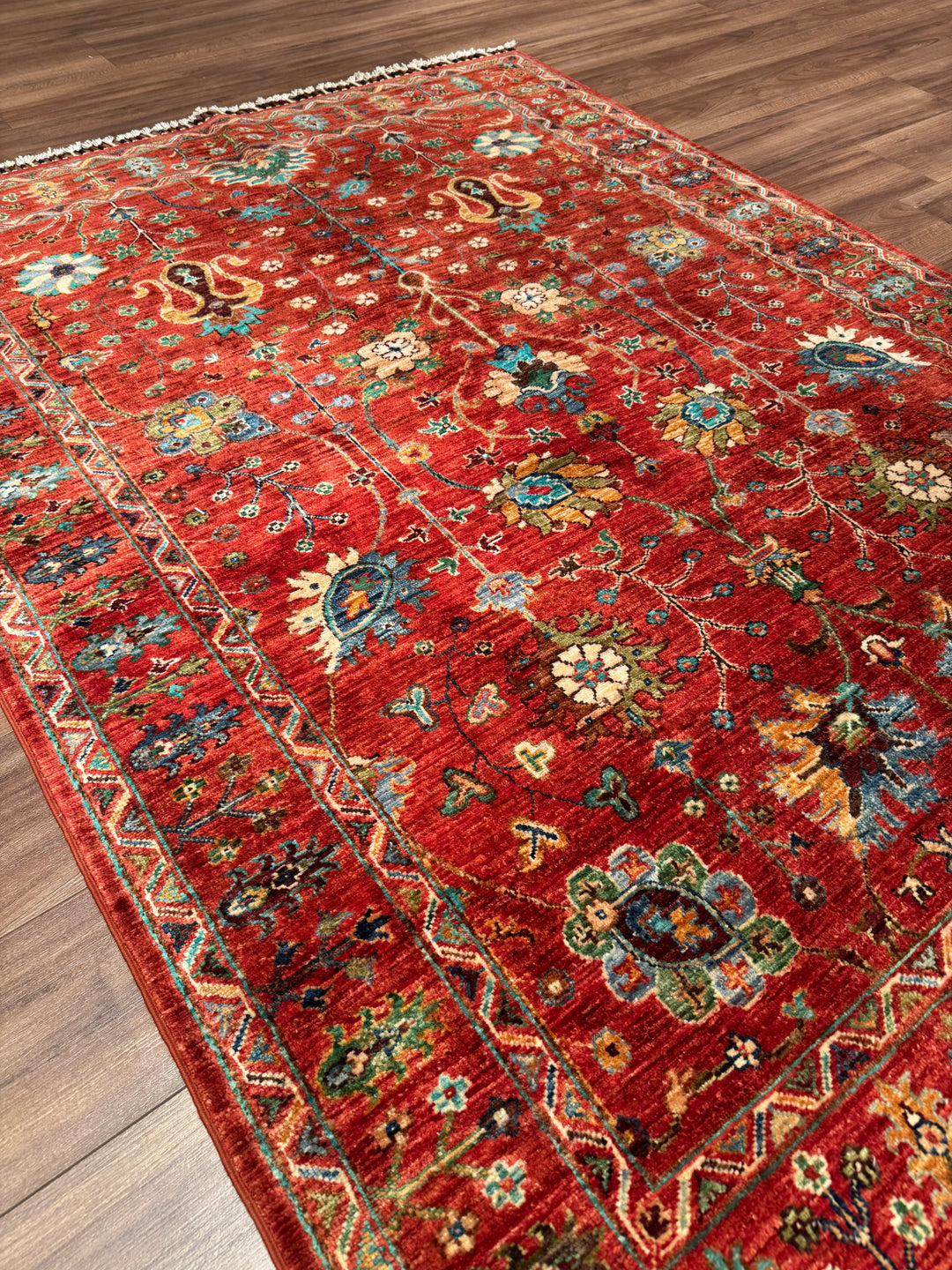 Sultani Çiçekli Orijinal El Dokuması Kırmızı Kök Boya Yün Halı 149x202 3.01 Metrekare - 5x6 ft